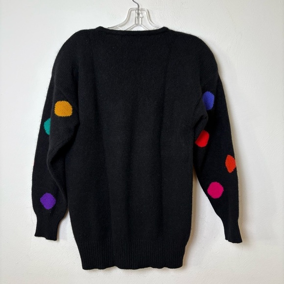 Vintage 90s lambs wool angora rabbit hair multicolor polkadot crewneck sweater M - Picture 3 of 14